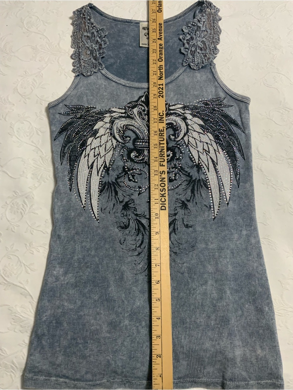 Vocal Grey Lace-Shoulder Embellished Fleur-de-Lis Tank - Picture 4 of 5